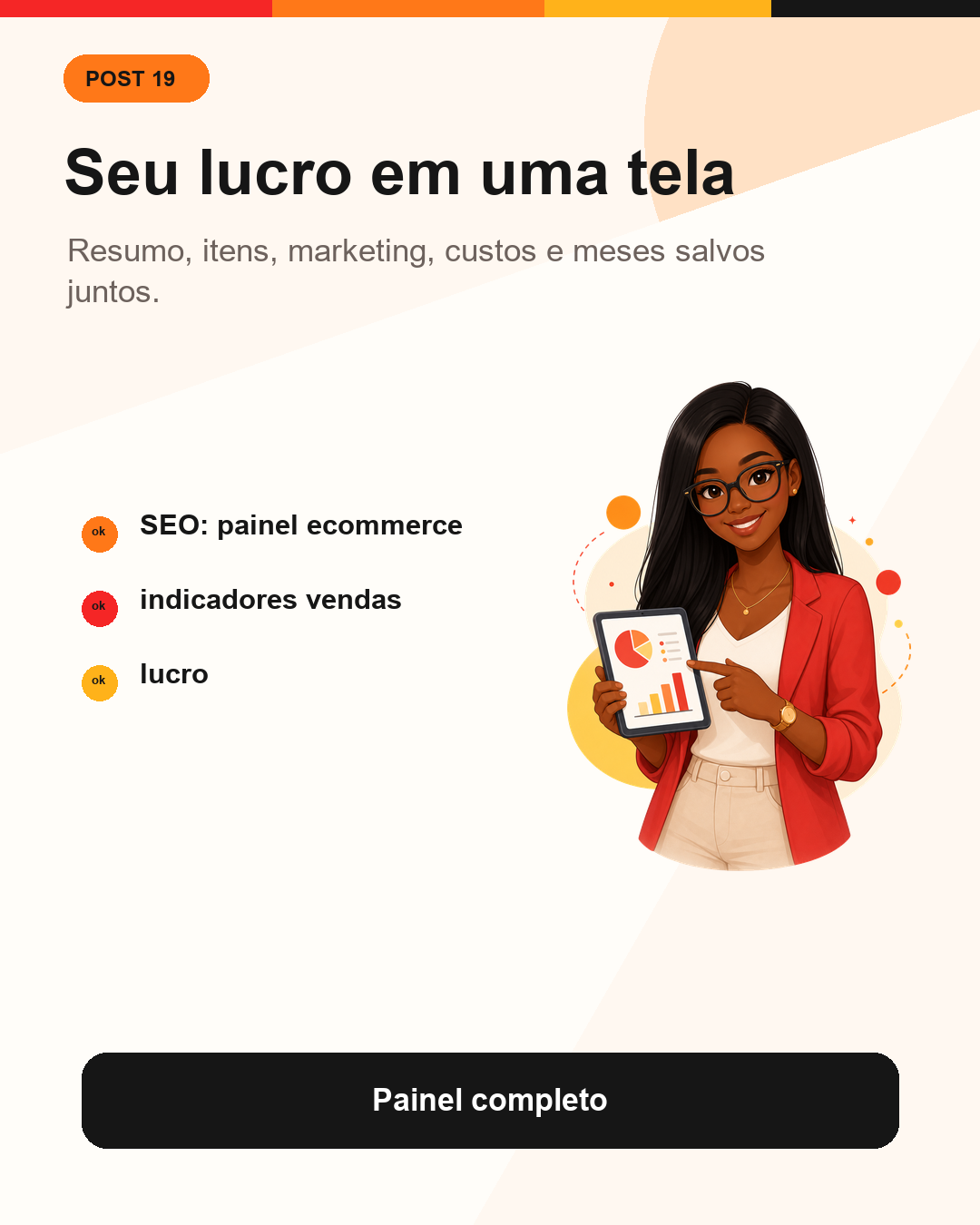Sistema de análise de vendas para e-commerce com indicadores de lucro, custos e marketing